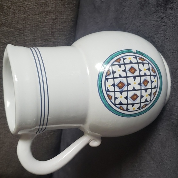 VTG Italian DERUTA CIOCCOLATA PITCHER Hand Painted White/Blue Majolica Ch… - Picture 2 of 7